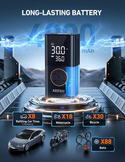 AstroAI L7 Tire Inflator Portable Air Compressor Cordless Mini Bike Pump with Digital Dual Values