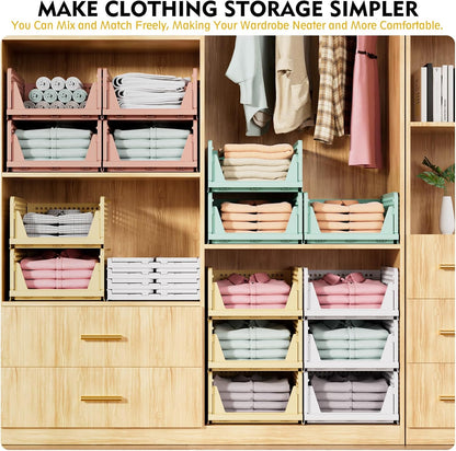 SNSLXH 5 Pack Stackable Closet Storage Basket, Multifunctional & Foldable Closet Organizer for Bathroom Kitchen Laundry Room Wardrobe