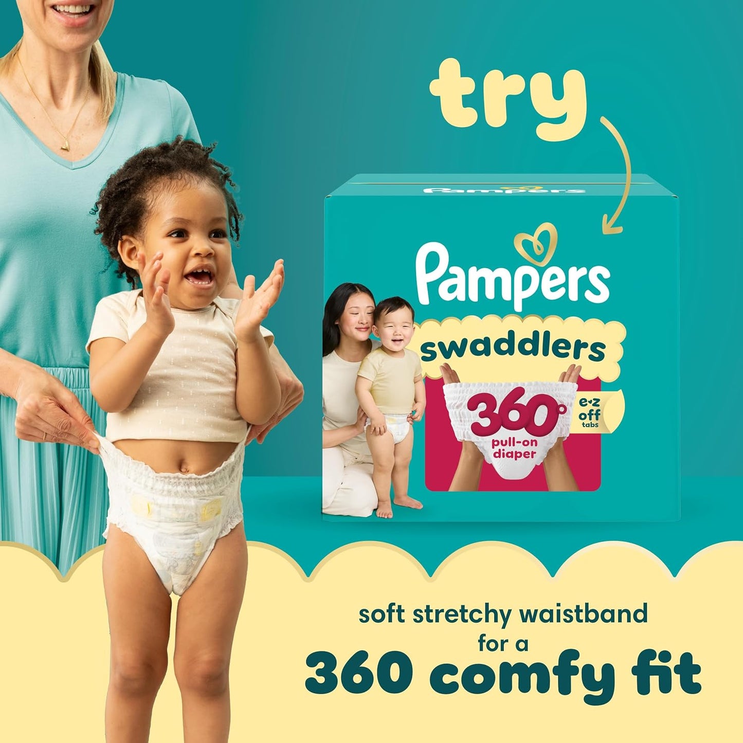 Pampers Swaddlers Diapers, Size 4 (15-34 lbs), 150 Count, Absorbent, Keeps Baby Dry and
