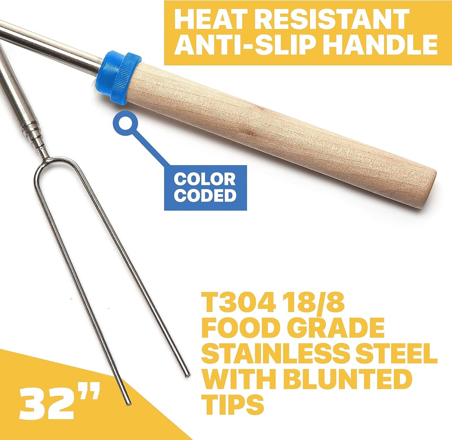 MalloMe Smores Sticks for Fire Pit Long - Marshmallow Roasting Sticks Smores Kit - Smore Skewers Hot Dog Fork Campfire Cooking