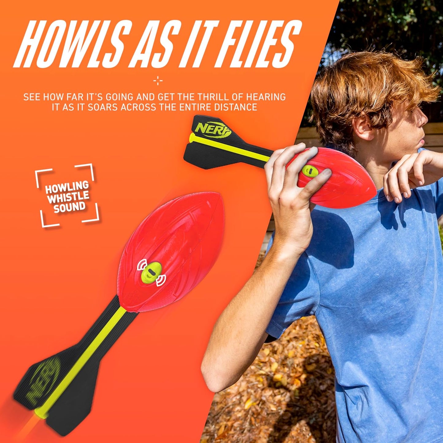 Nerf Vortex Aero Howler Foam Ball, Classic Long-Distance Football, Flight-Optimizing Tail, Whistling Sound, Indoor & Outdoor
