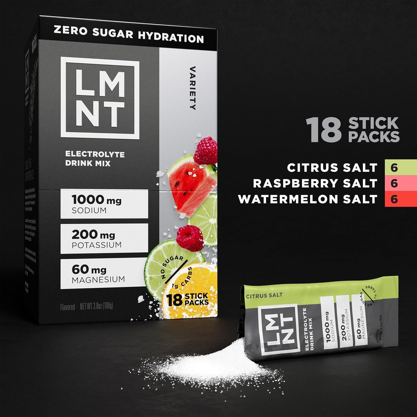 LMNT Zero Sugar Electrolytes - Variety Pack Bundle, Drink Mix, 18-Count
