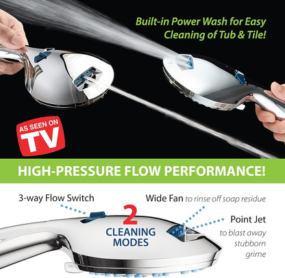 AquaCare High Pressure 8-mode Handheld Shower Head - Anti-clog Nozzles, Built-in Power Wash to Clean Tub, Tile &