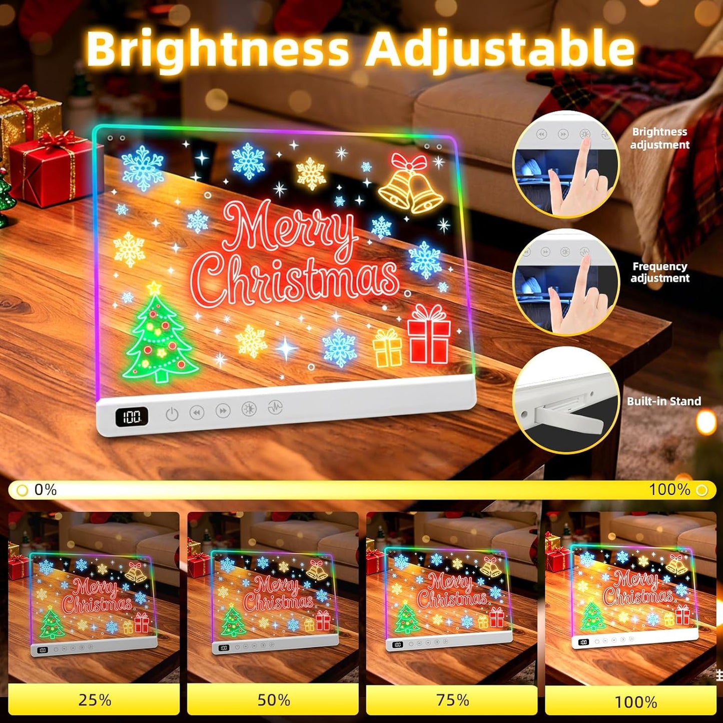 Led Drawing Board with 13 Light Effects, 16" Rechargeable Glow Doodle LED Note Board with