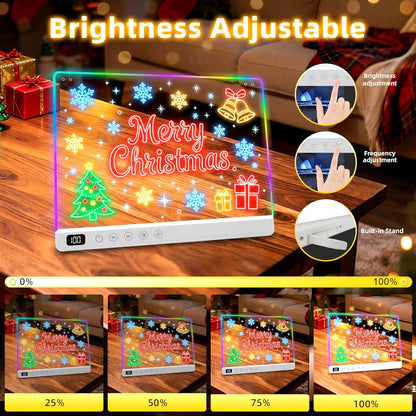 Led Drawing Board with 13 Light Effects, 16" Rechargeable Glow Doodle LED Note Board with