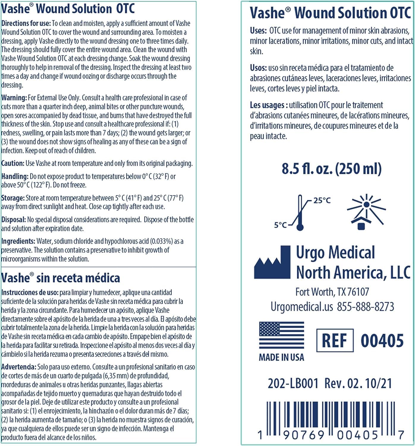 Vashe Wound Solution OTC, Pure Hypochlorous Acid-Preserved Wound Cleanser, Home Wound Care, Non-Cytotoxic and Skin-Neutral pH, 8.5 Fl Oz