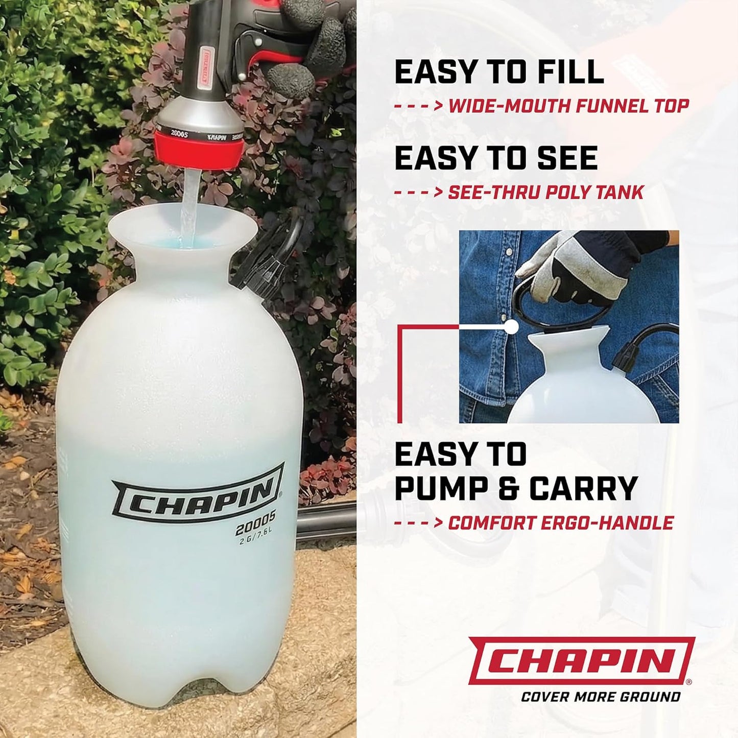 Chapin 20004 Pump Sprayer, 1-Gallon SureSpray Translucent Tank with an Easy Fill Funnel-Top Opening, Adjustable Cone Nozzle & 34" Long Reach