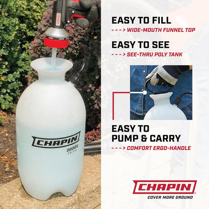 Chapin 20004 Pump Sprayer, 1-Gallon SureSpray Translucent Tank with an Easy Fill Funnel-Top Opening, Adjustable Cone Nozzle & 34" Long Reach