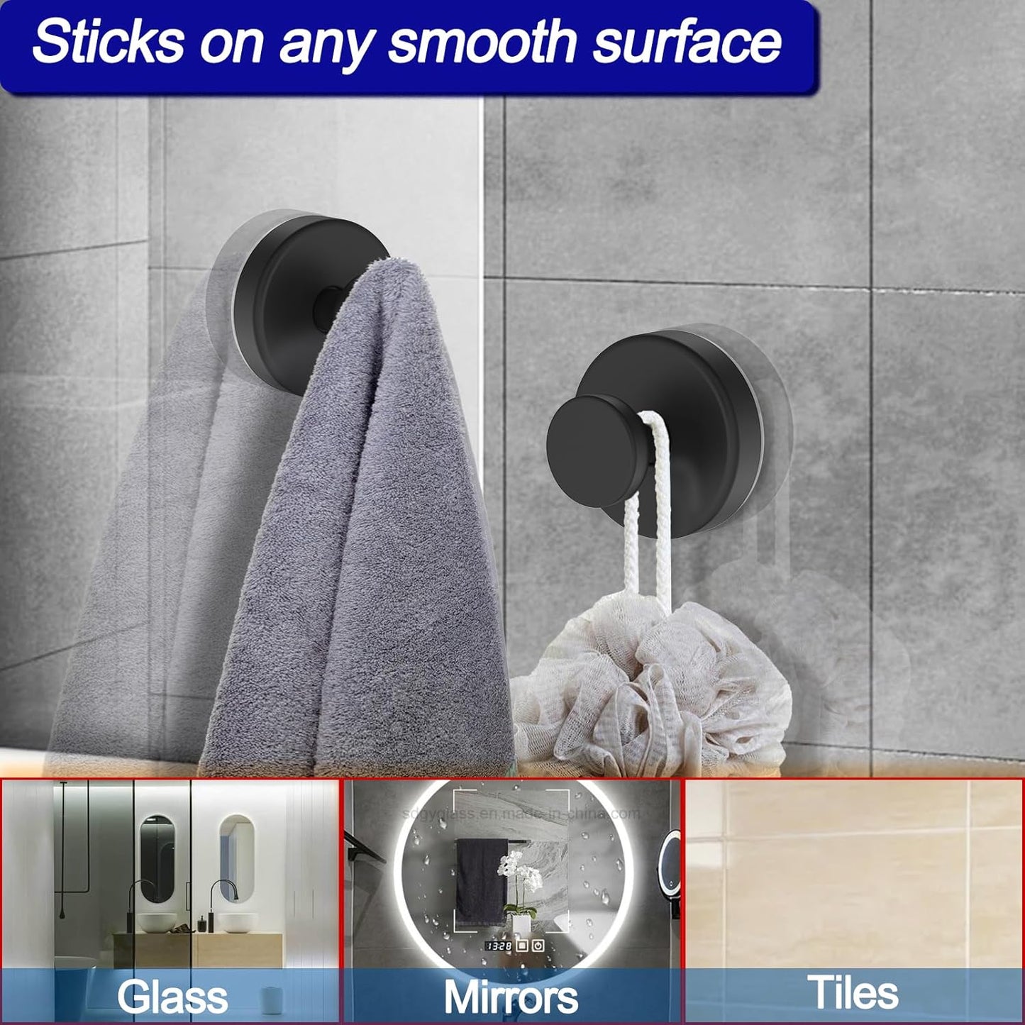 Bntuk Suction Cup Hooks for Shower, Removable Towel Hooks for Bathroom Window Glass Door Wall, Bath Robe Looafh Wreath Hook for Hanging - 2