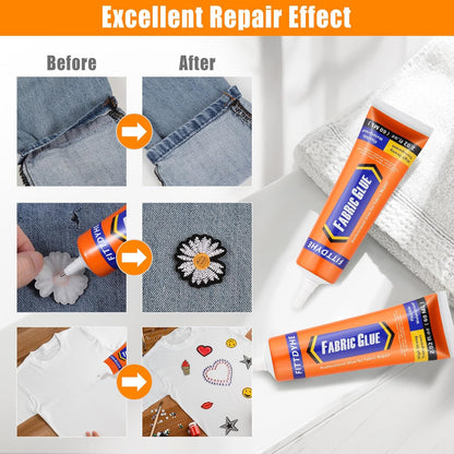 FITTDYHE Fabric Glue Permanent, 60 ML Washable Clear Clothing Glue, Super Fabric Glue for Rhinestones, Patches, Clothes, Denim, Leather