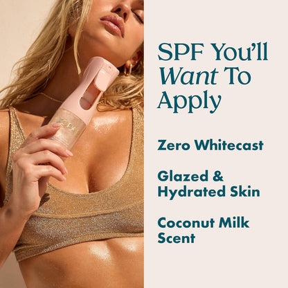 Kopari Rose Gold Sunglaze Sheer Body Mist Sunscreen SPF 42, Infused with Shimmering Body Oil, Hydrating Mist, Hydrates, Brightens, Makeup