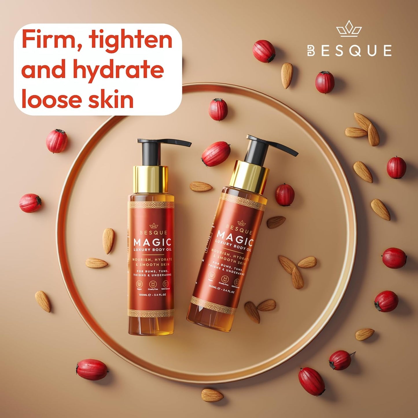 Besque Magic Body Oil, 3.4 FL OZ, After Shower Body Oil For Women, Hydrating Skin Care For Full Body That Plumps