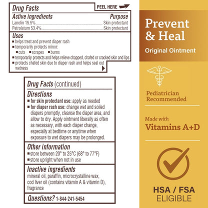 A+D Original Diaper Rash Ointment Prevents & Treats Diaper Rash, Moisturizing Skin Protectant with Vitamins A &