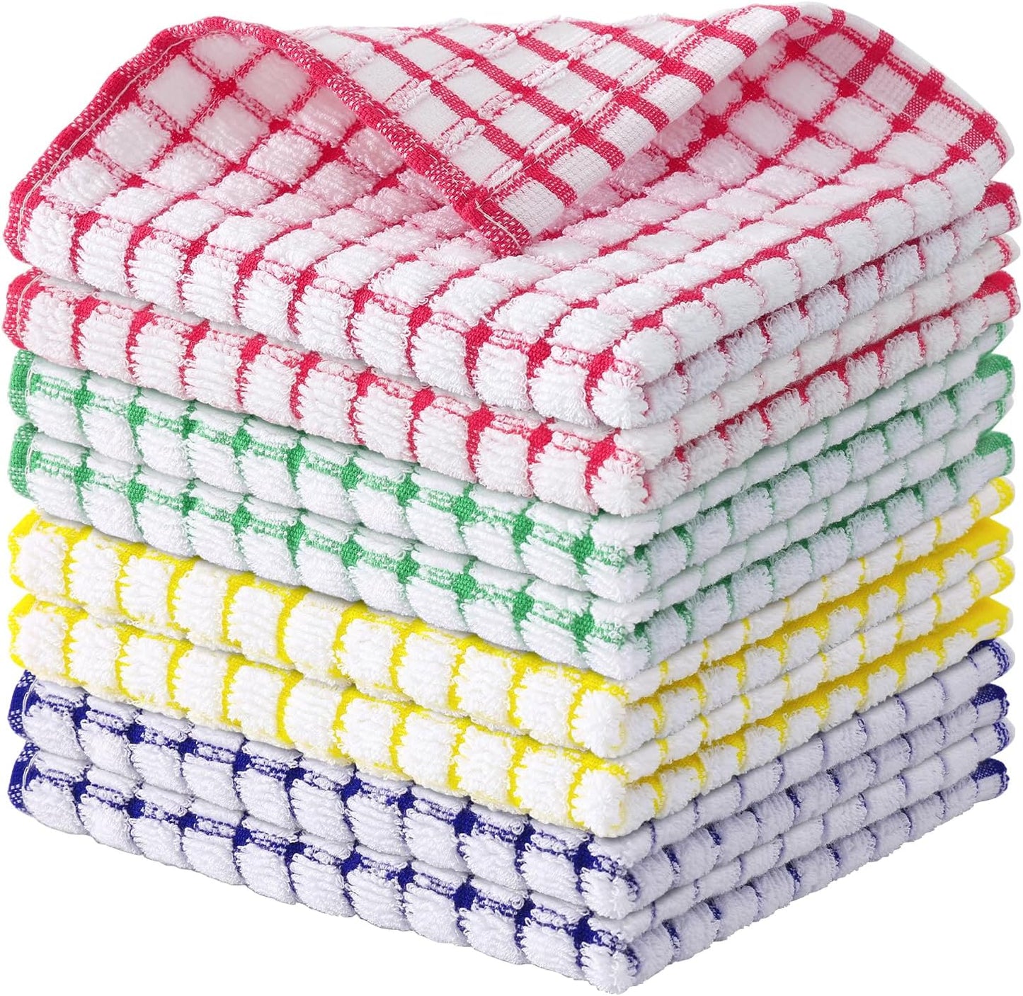 Kitinjoy Cotton 8 Pack Terry Kitchen Dish Cloths, 12 x 12 Inches Super Soft and Absorbent Dish Rags, Quick Drying Dish Towels for Washing