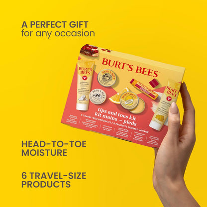 Burt's Bees Gifts Ideas, Tips and Toes Kit, 6 Travel Size Products - Pomegranate Moisturizing Lip Balm, 2 Hand Creams, Foot Cream, Cuticle