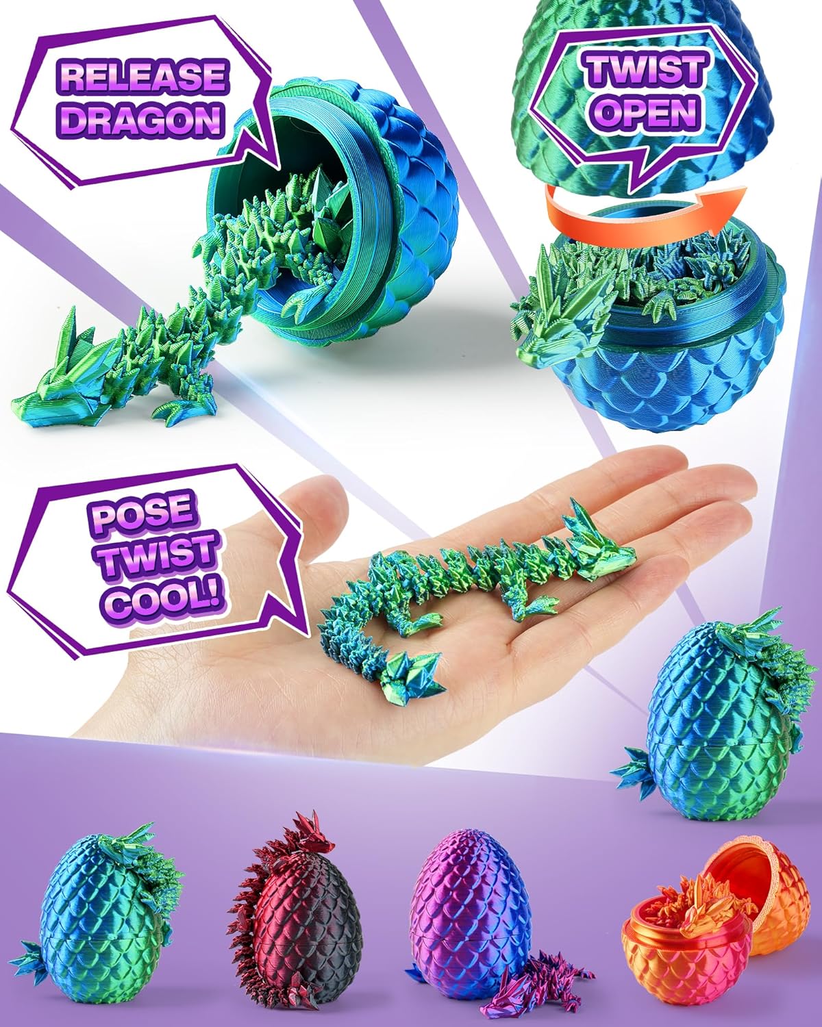 12PACK 3D Printed Dragon Eggs, Easter Basket Stuffers for Children and Teens, Unique Easter Toys & Gifts for