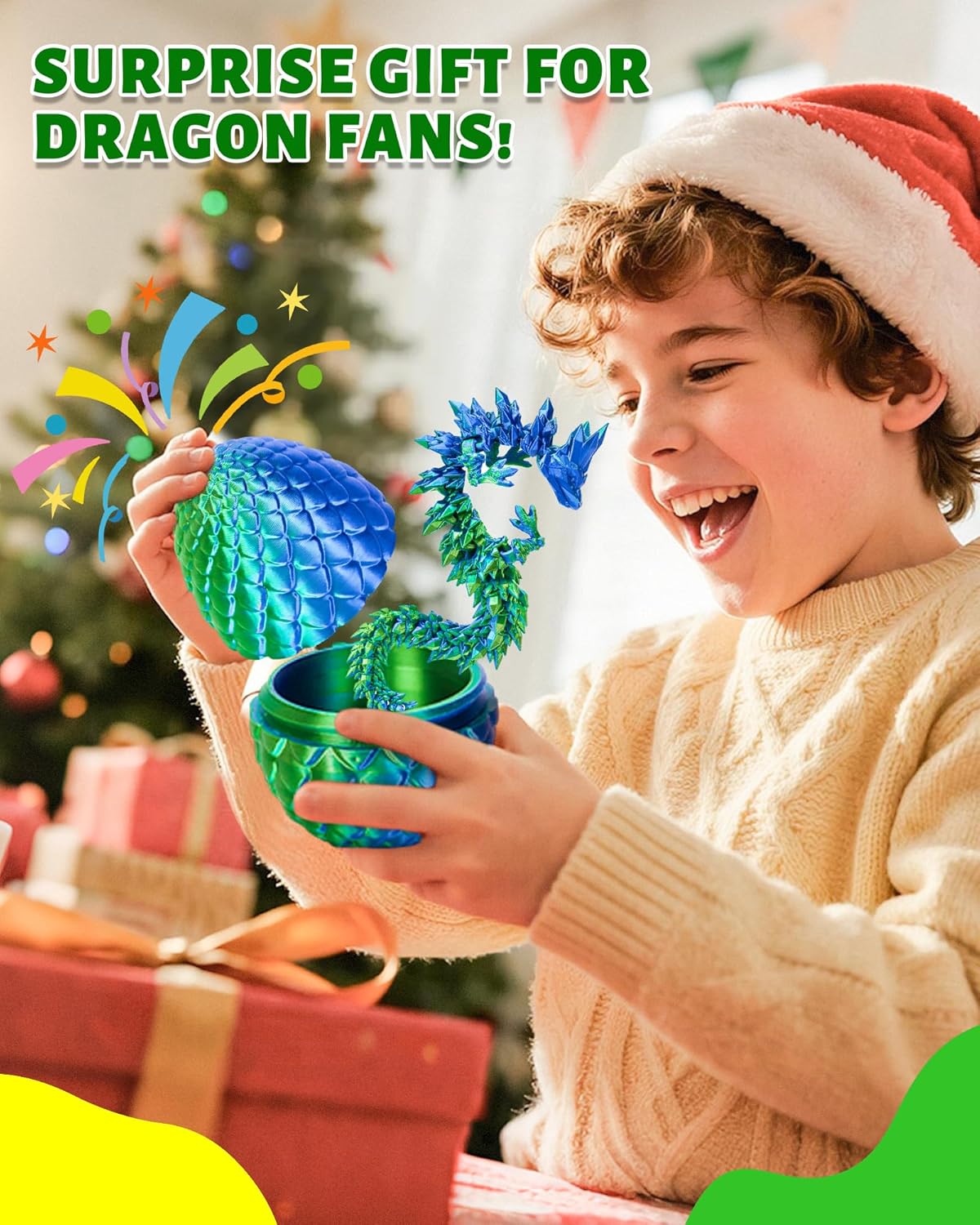 TBOLINE 12" 3D Printed Dragon Egg, Cool 3D Printer Articulated Crystal Dragon Toys for