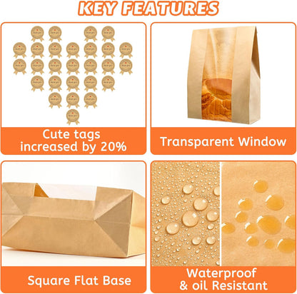 50 Pcs Bread Bags for Homemade Bread, Sourdough Paper With Window, 50% Thicker 13.7x8.2x3.7in A Large Bakery Bags Used for Storage Cookies &