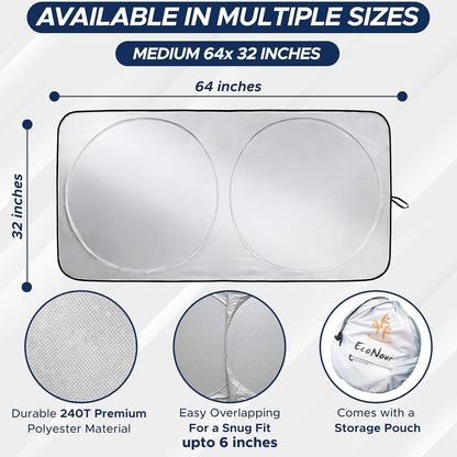 EcoNour Car Windshield Sunshade, Blocks 99% Heat & Keeps Interior Cool, Universal Fits Cars, SUVs, Trucks, Automotive Sun