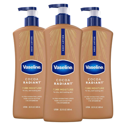 Vaseline Intensive Care Body Lotion Cocoa Radiant 3 count for Dry Skin Lotion Made with Ultra-Hydrating Lipids and Pure Cocoa Butter for a