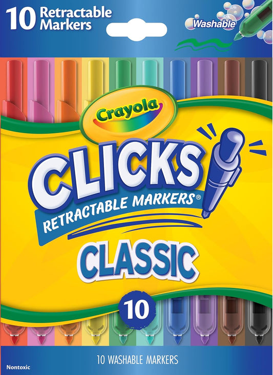 Crayola Clicks Retractable Tip Markers (10ct), Washable Cone Tip Art Marker Set, Easter Basket Stuffer