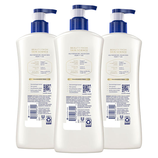 Vaseline Intensive Care Unscented Advanced Repair Body Lotion - Ultra-Hydrating with Lipids for Extremely Dry Skin, 20.3 oz, Pack of 3