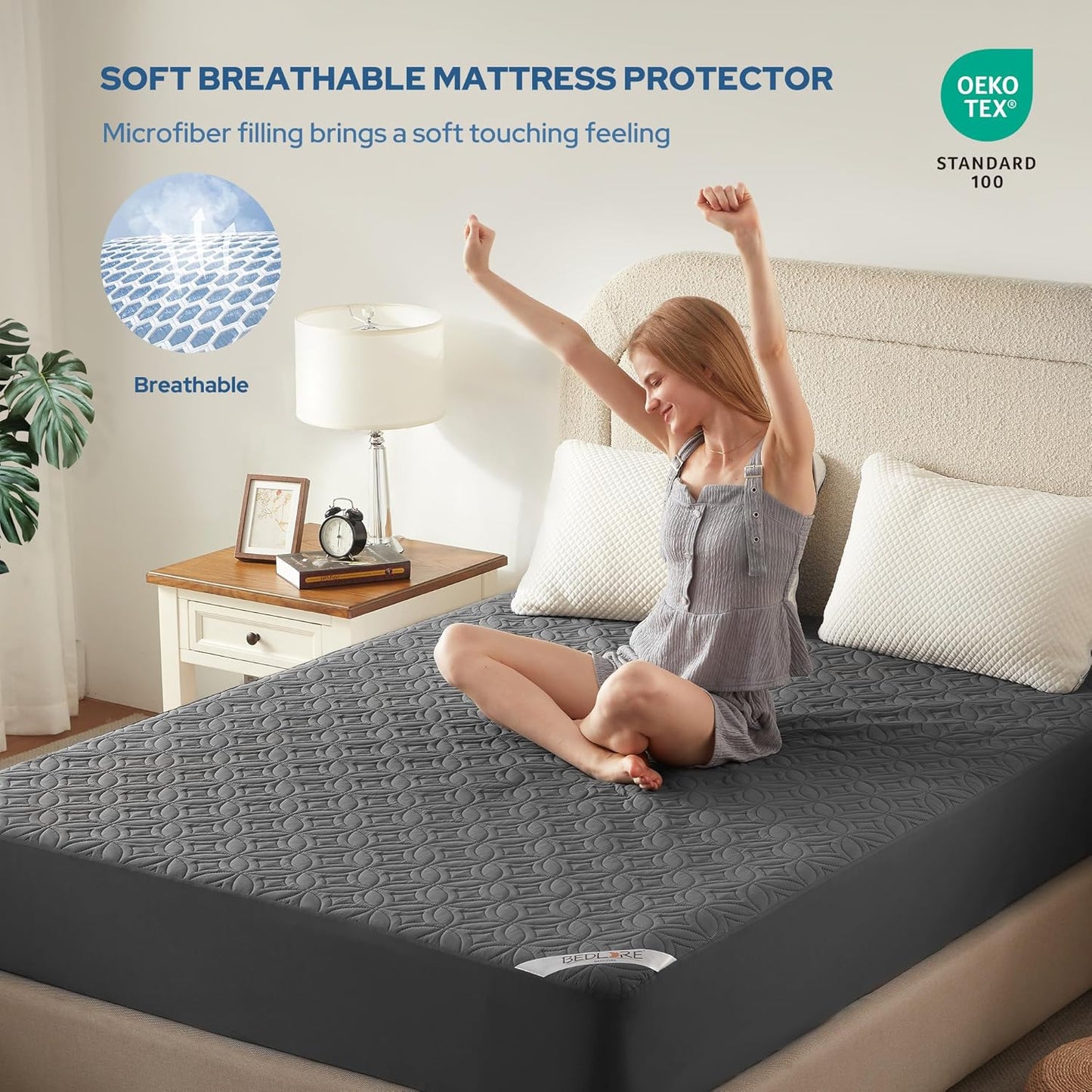 BEDLORE Waterproof Mattress Protector, Queen Size Mattress Pad Noiseless with Deep Pocket 6"-18"