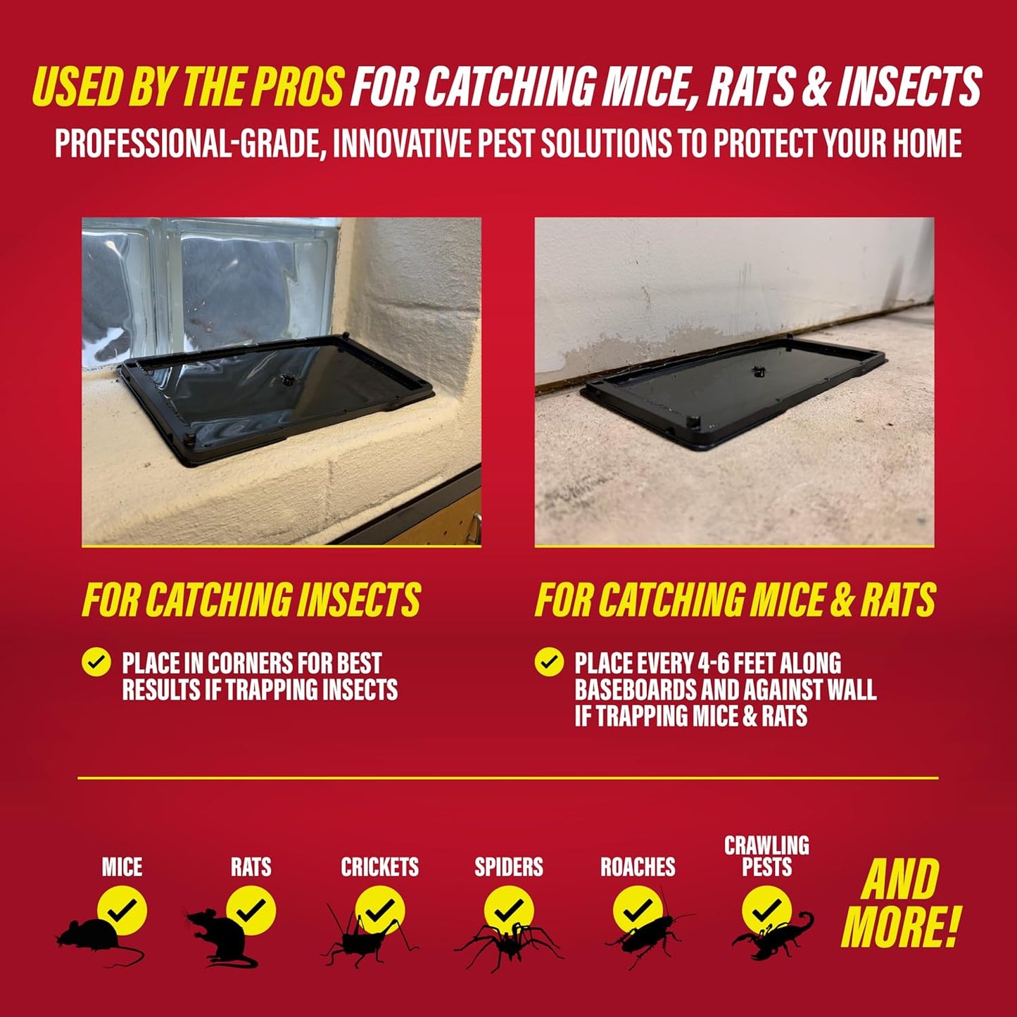 Catchmaster Rat, Snake and Mouse Traps 10Pk, Large Bulk Glue Rat Traps for Home, Adhesive Plastic Tray for Inside House, Snake