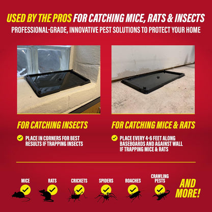 Catchmaster Rat, Snake and Mouse Traps 10Pk, Large Bulk Glue Rat Traps for Home, Adhesive Plastic Tray for Inside House, Snake