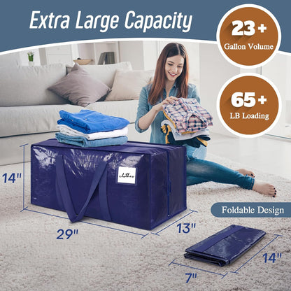 6 Pack Extra Heavy Duty Large Moving Bags with Strong Zipper & Comfortable Handles, Sturdy & Durable Clothes Storage Bags Totes