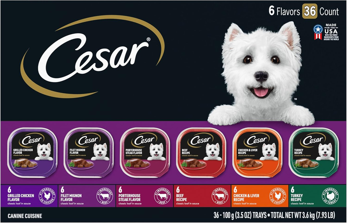 Cesar Wet Dog Food Classic Loaf in Sauce Grilled Chicken, Filet Mignon, Porterhouse Steak