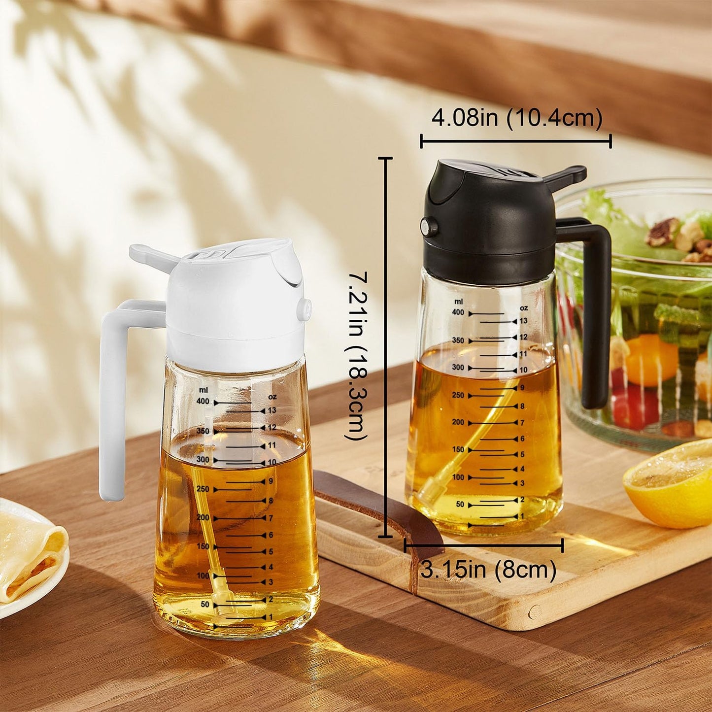 TrendPlain 16oz/470ml Glass Olive Oil Sprayer for Cooking 2 in 1 Olive Oil Dispenser Bottle for Kitchen Gadgets and Air Fryer Accessories