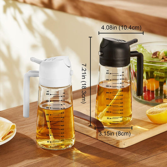 TrendPlain 16oz/470ml Glass Olive Oil Sprayer for Cooking 2 in 1 Olive Oil Dispenser Bottle for Kitchen Gadgets and Air Fryer Accessories