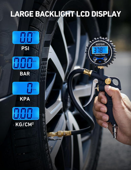 AstroAI Digital Tire Pressure Gauge with Inflator, 3-250 PSI Air Chuck & Compressor Accessories Heavy Duty with Quick Connect