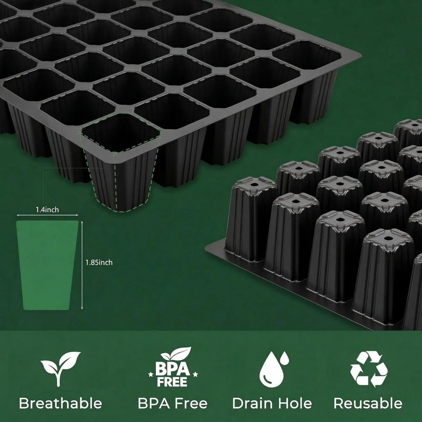 Gardzen 5-Set Seed Starter Tray Kits, Durable Plant Germination Trays with Humidity Vented Domes and Bases, Ideal for Seed Starting, Indoor