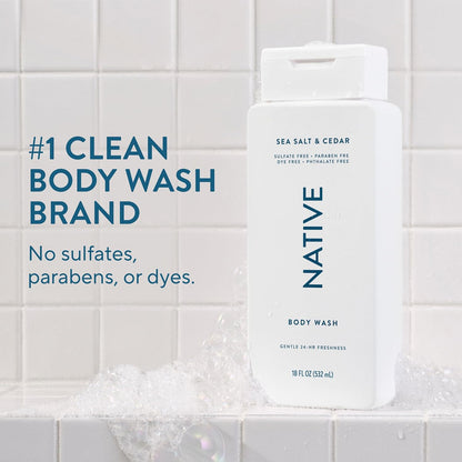 Native Body Wash Contains Naturally Derived Ingredients, For Women & Men, Sulfate, Paraben, & Dye Free Leaving Skin Soft and