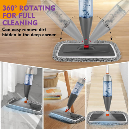 Spray Mop for Floor Cleaning with Washable Pads, Microfiber Wet Mops with 800 ml Refillable
