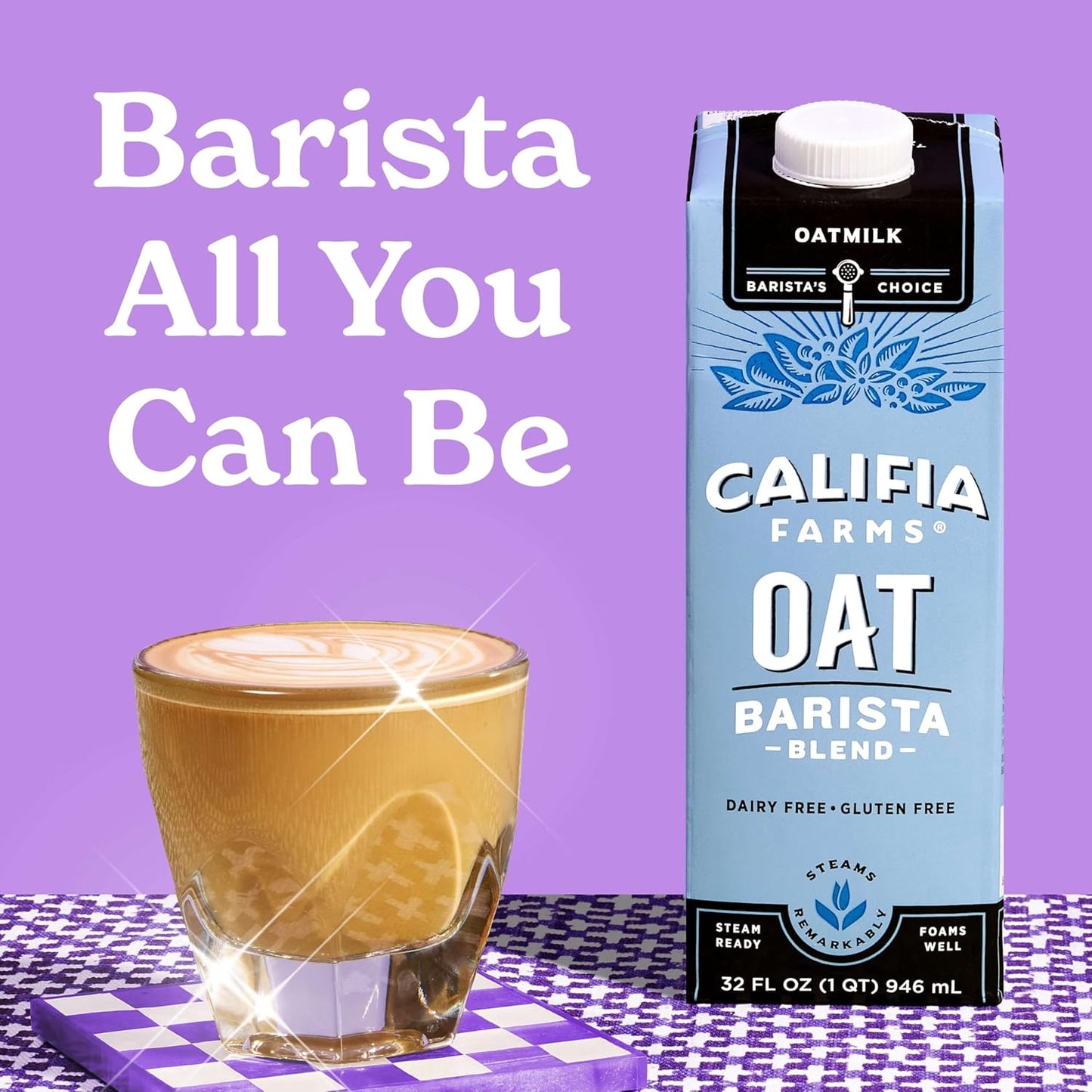 Califia Farms - Oat Barista Blend Oat Milk, 32 Oz (Pack of 6), Shelf Stable, Dairy Free, Plant Based, Vegan, Gluten Free, Non GMO, High