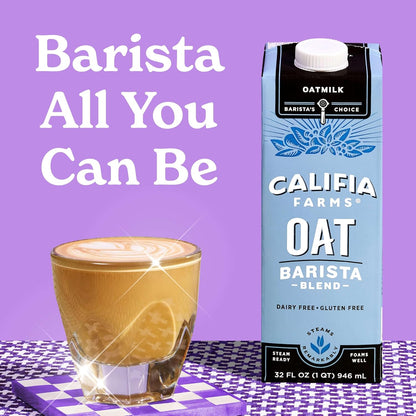 Califia Farms - Oat Barista Blend Oat Milk, 32 Oz (Pack of 6), Shelf Stable, Dairy Free, Plant Based, Vegan, Gluten Free, Non GMO, High