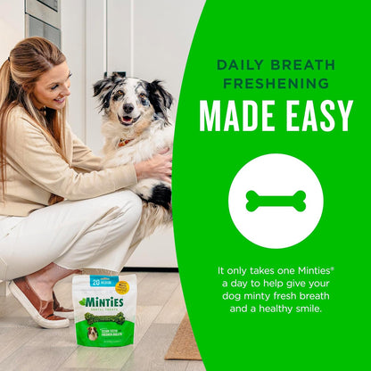Minties Dog Dental Bone Treats, Tiny/Small Dental Dog Treats, 16 Ounces, Cleans Teeth, Fight Bad Breath, Removes Plaque and Tartar, 40 Count