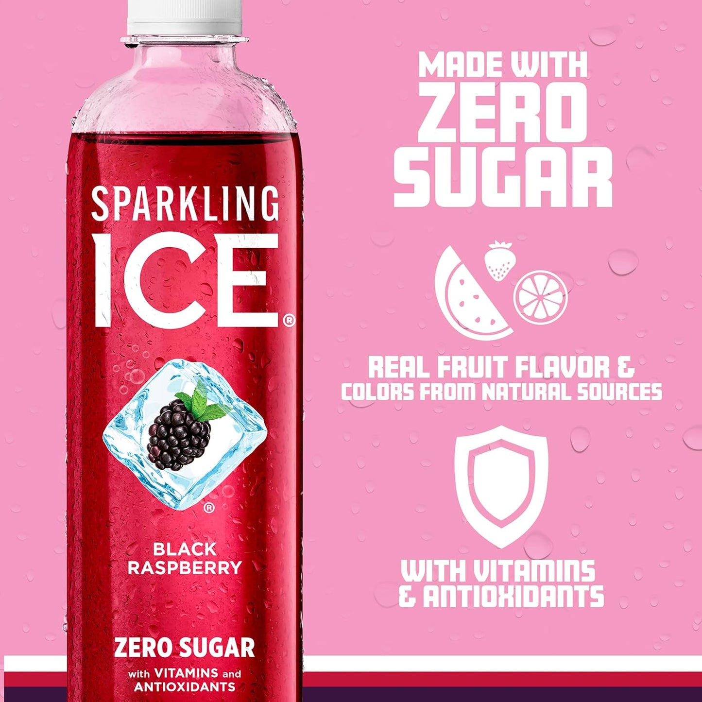Sparkling Ice, Black Raspberry Sparkling Water, Zero Sugar Flavored Water, with Vitamins and Antioxidants, Low Calorie Beverage, 17 fl oz Bottles (2)