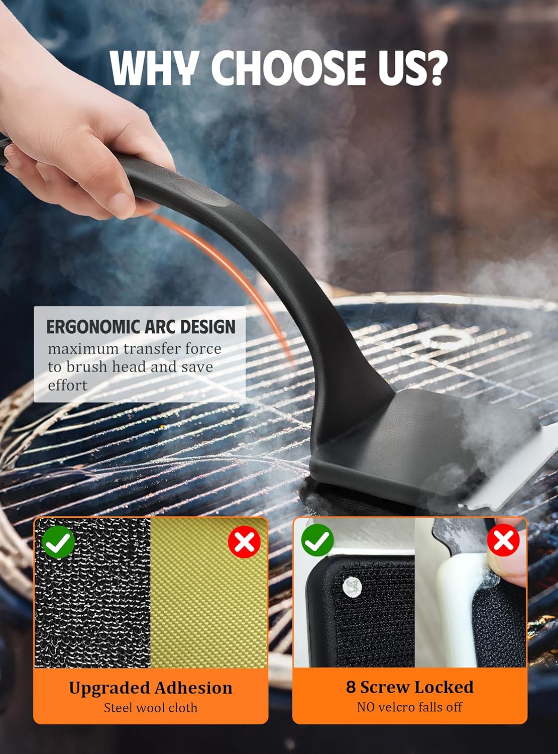 MEKER Grill Brush Bristle Free, Grill Cleaner Brush with 5 BBQ Replacement Head for Cast Iron, Stainless Steel