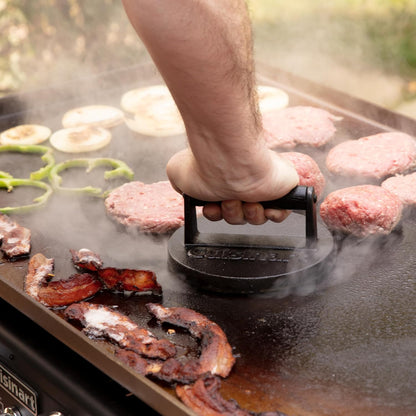 Cuisinart 6.5" Cast Iron Smashed Burger Press, Round Flat Edge Grill Press for Crispy Smash Burgers, Burger Tool for Grill and Griddle