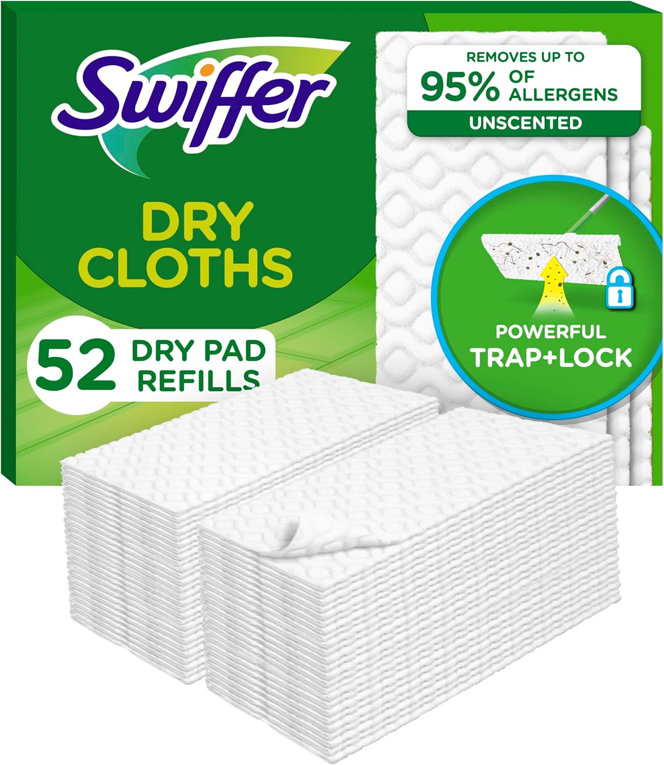 Swiffer Sweep + Mop, Dry Pads Refill, Floor Cleaner for Dirt, Dust, Hair, Cleaning Cloths for Mopping Home, Bathroom, Kitchen, Dust Mop, Floor
