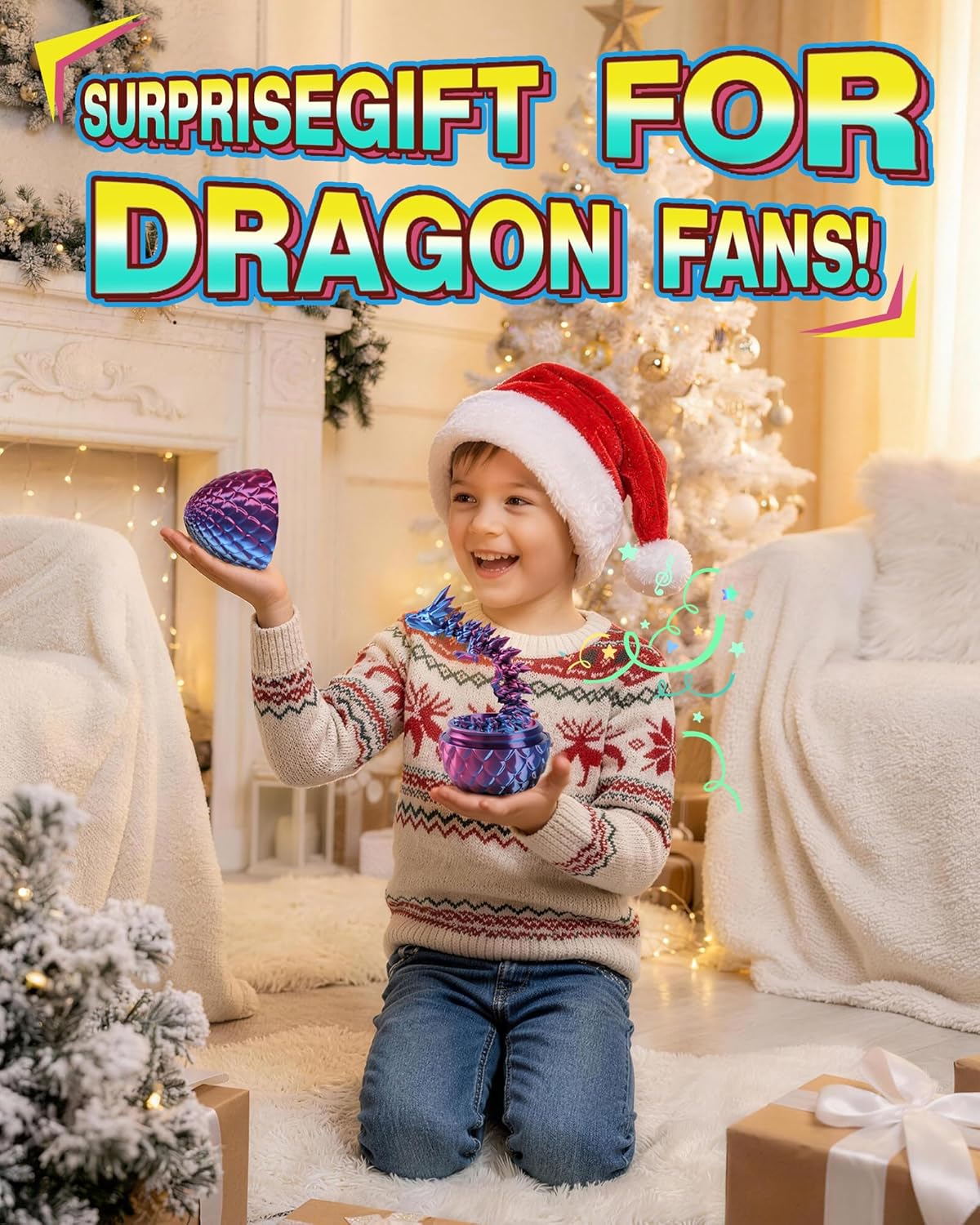 Rapean 8" 3D Printed Dragon Eggs, Easter Basket Stuffers for Kids and Teens, Unique Easter Toys & Decor for