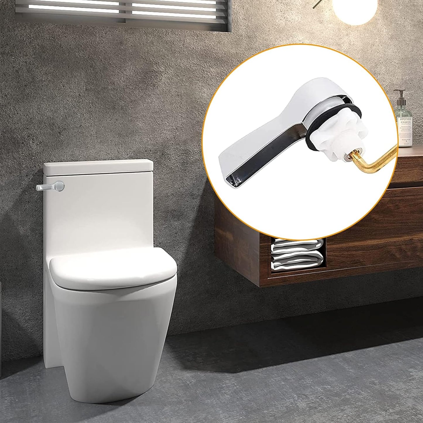 Hibbent Universal Metal Front Mount Toilet Handle Replacement Kit, Brass Toilet Flush Tank Lever with Stainless Steel Flapper Chains for Most