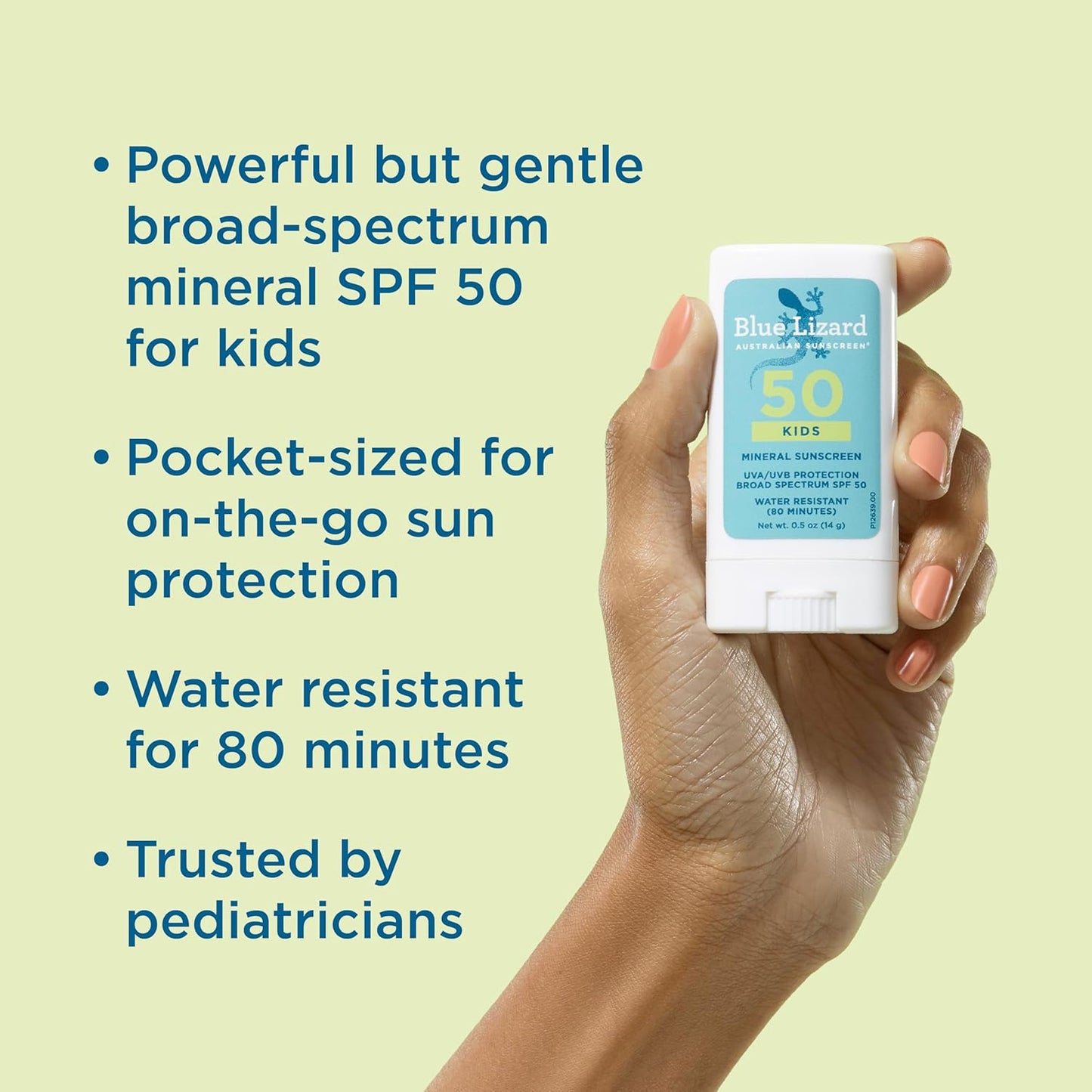 Blue Lizard Kids Mineral SPF 50 Sunscreen Stick, Zinc Oxide, 100% Mineral Actives, Developed for Kids Sensitive Skin, TSA-Friendly