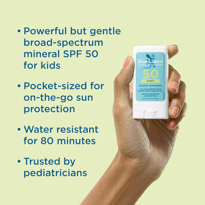 Blue Lizard Kids Mineral SPF 50 Sunscreen Stick, Zinc Oxide, 100% Mineral Actives, Developed for Kids Sensitive Skin, TSA-Friendly