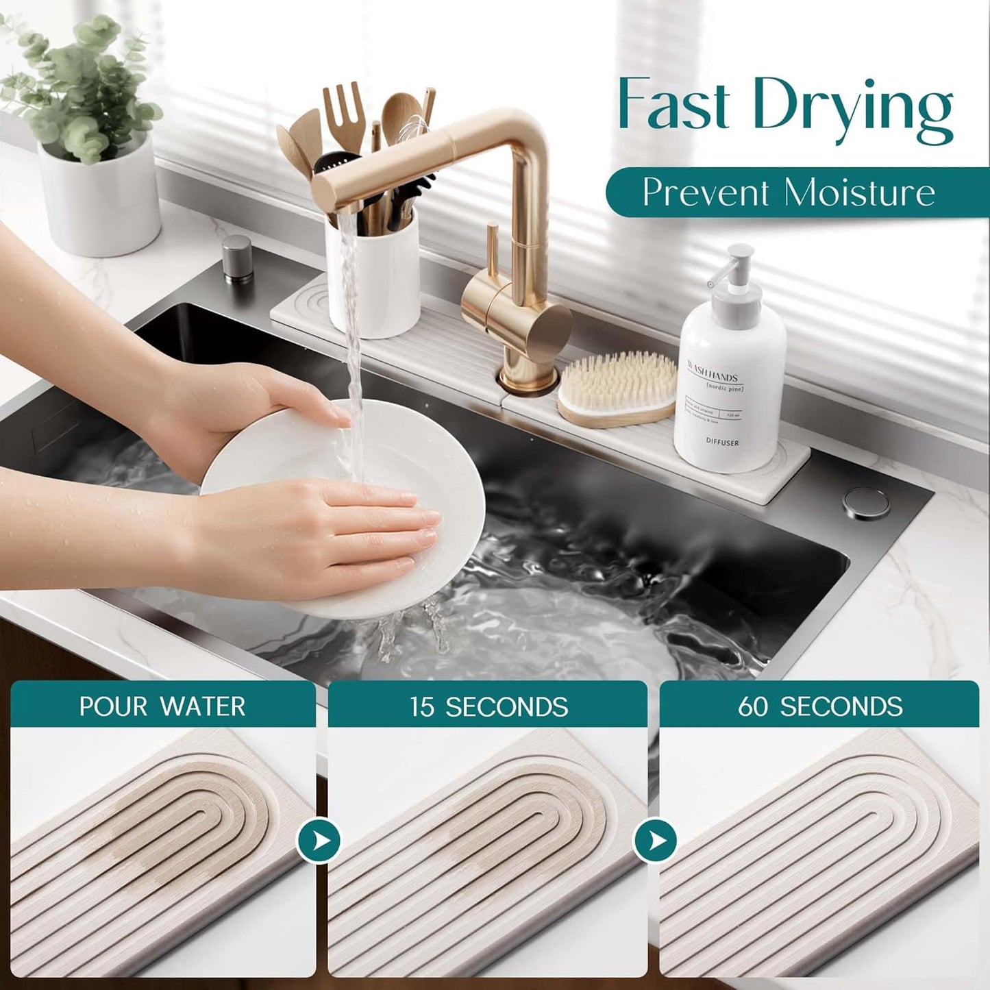 Eormoe Faucet Mat for Kitchen Sink Diatomite Stone Drying Mat & Sink