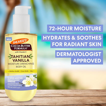 Palmer's Cocoa Butter Formula Body Oil, Moisture Drenching Tahitian Vanilla, 6.5 Oz, 72Hr Hydration with Shea Butter & Vitamin E for Softer